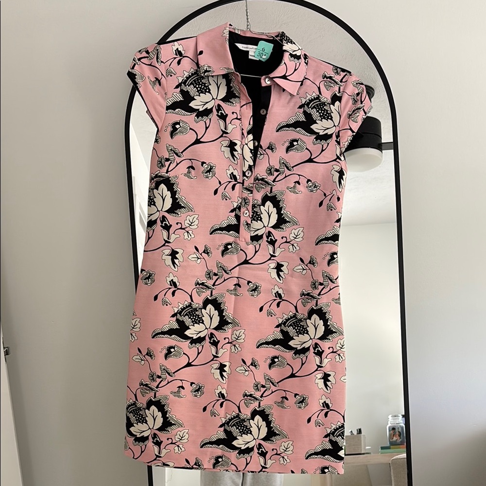 Diane Von Furstenberg Pink Flutter Sleeve Polo Collar Mini Dress